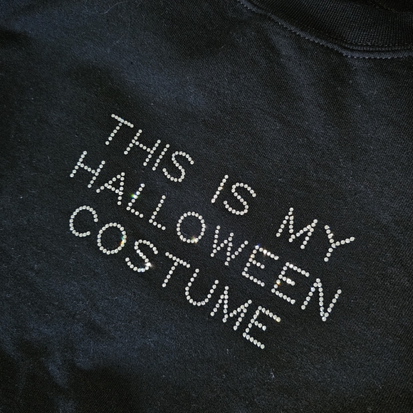 "This Is My Halloween Costume" Crystal Embellishment Black Crewneck - Picture 6 of 7